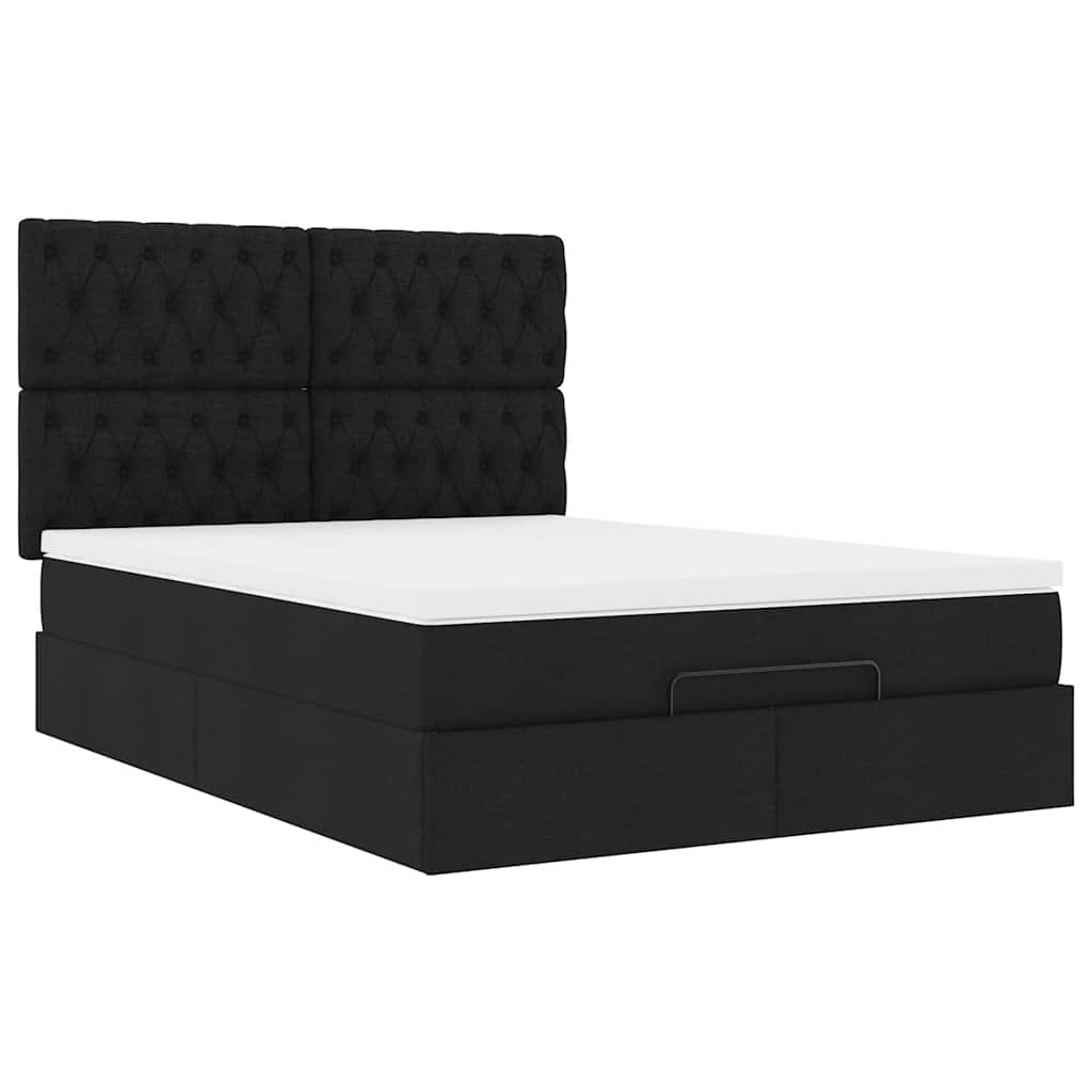 Struttura Letto Pouf con Materasso Nero 140x200 cm in Tessuto | homemem39
