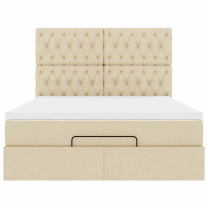 Struttura Letto Pouf con Materasso Crema 140x200 cm in Tessuto - homemem39