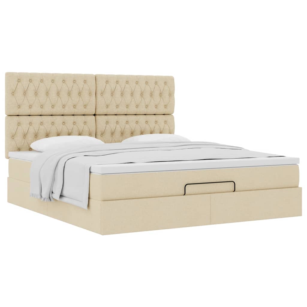 Struttura Letto Pouf con Materasso Crema 160x200 cm in Tessuto | homemem39