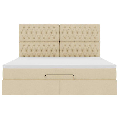 Struttura Letto Pouf con Materasso Crema 160x200 cm in Tessuto | homemem39