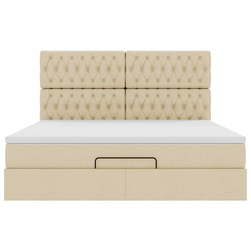 Struttura Letto Pouf con Materasso Crema 160x200 cm in Tessuto