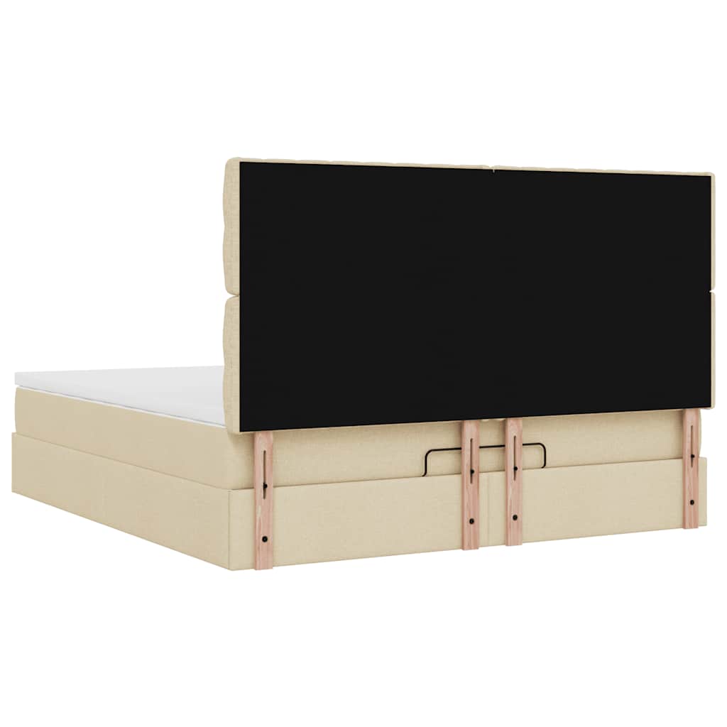Struttura Letto Pouf con Materasso Crema 160x200 cm in Tessuto | homemem39