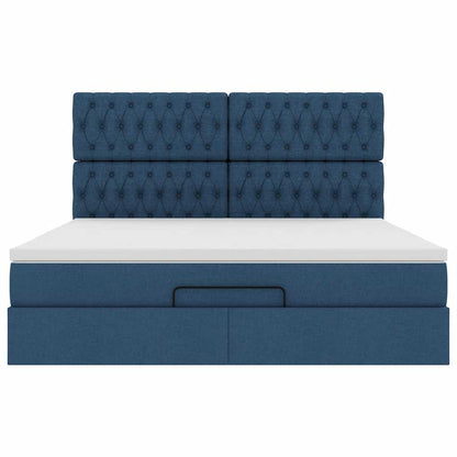 Struttura Letto Pouf con Materasso Blu 160x200 cm in Tessuto | homemem39