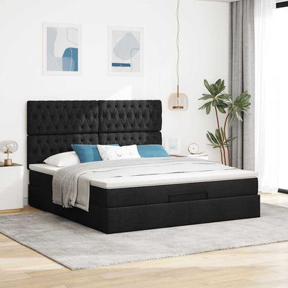 Struttura Letto Pouf con Materasso Nero 180x200 cm in Tessuto | homemem39
