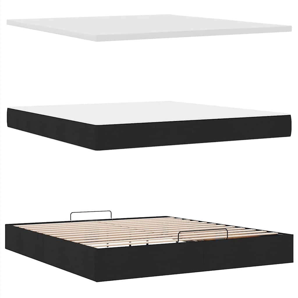 Struttura Letto Pouf con Materasso Nero 180x200 cm in Tessuto | homemem39