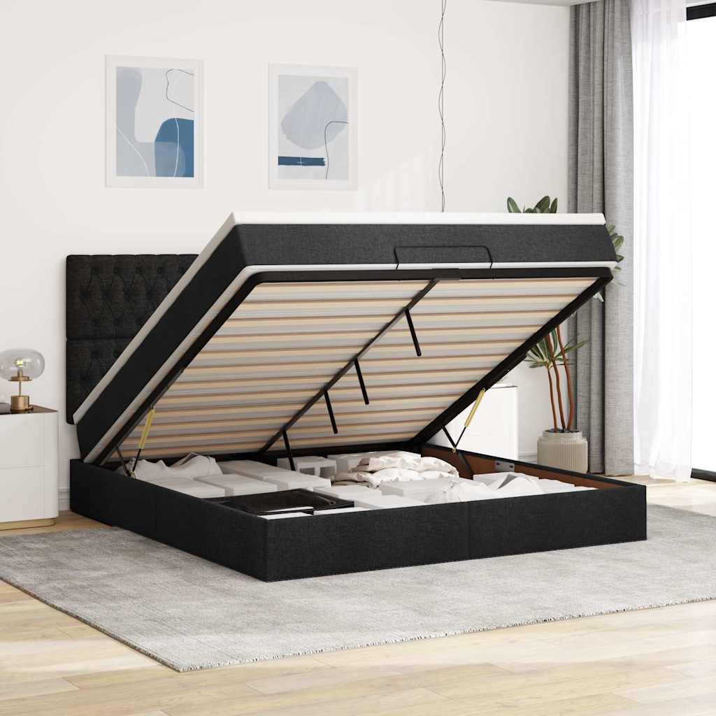 Struttura Letto Pouf con Materasso Nero 180x200 cm in Tessuto | homemem39