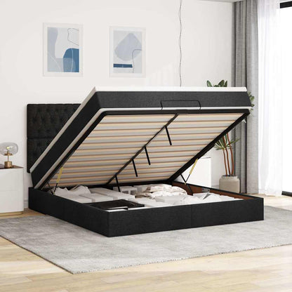 Struttura Letto Pouf con Materasso Nero 180x200 cm in Tessuto | homemem39