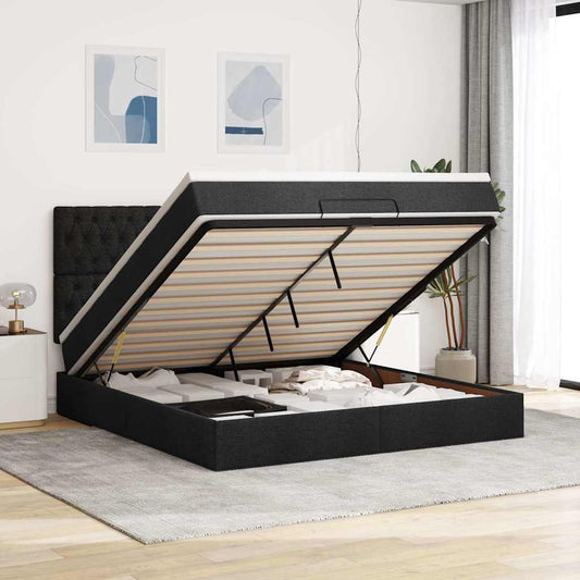 Struttura Letto Pouf con Materasso Nero 180x200 cm in Tessuto | homemem39