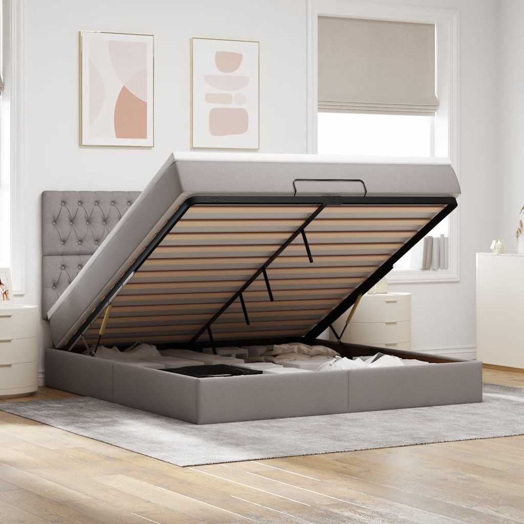 Struttura Letto Pouf con Materasso Tortora 180x200cm in Tessuto | homemem39