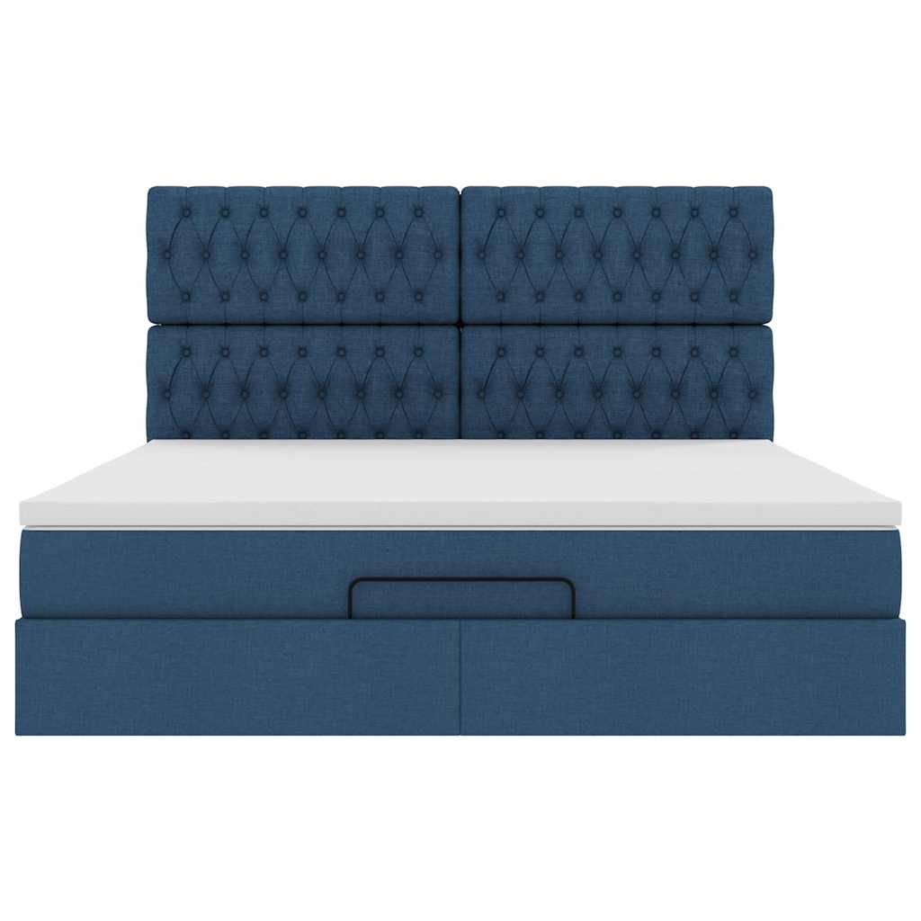Struttura Letto Pouf con Materasso Blu 180x200cm in Tessuto