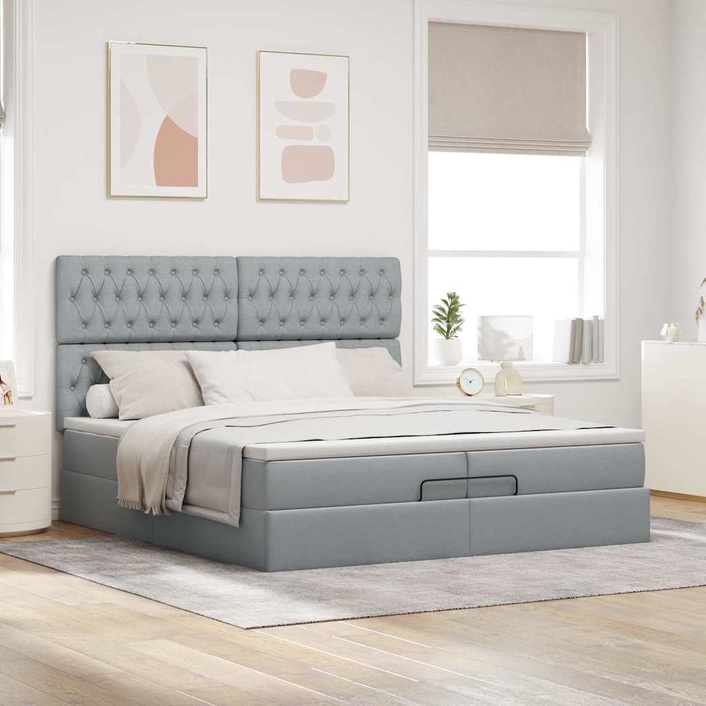 Struttura Letto Pouf con Materassi 200x200 cm in Tessuto | homemem39