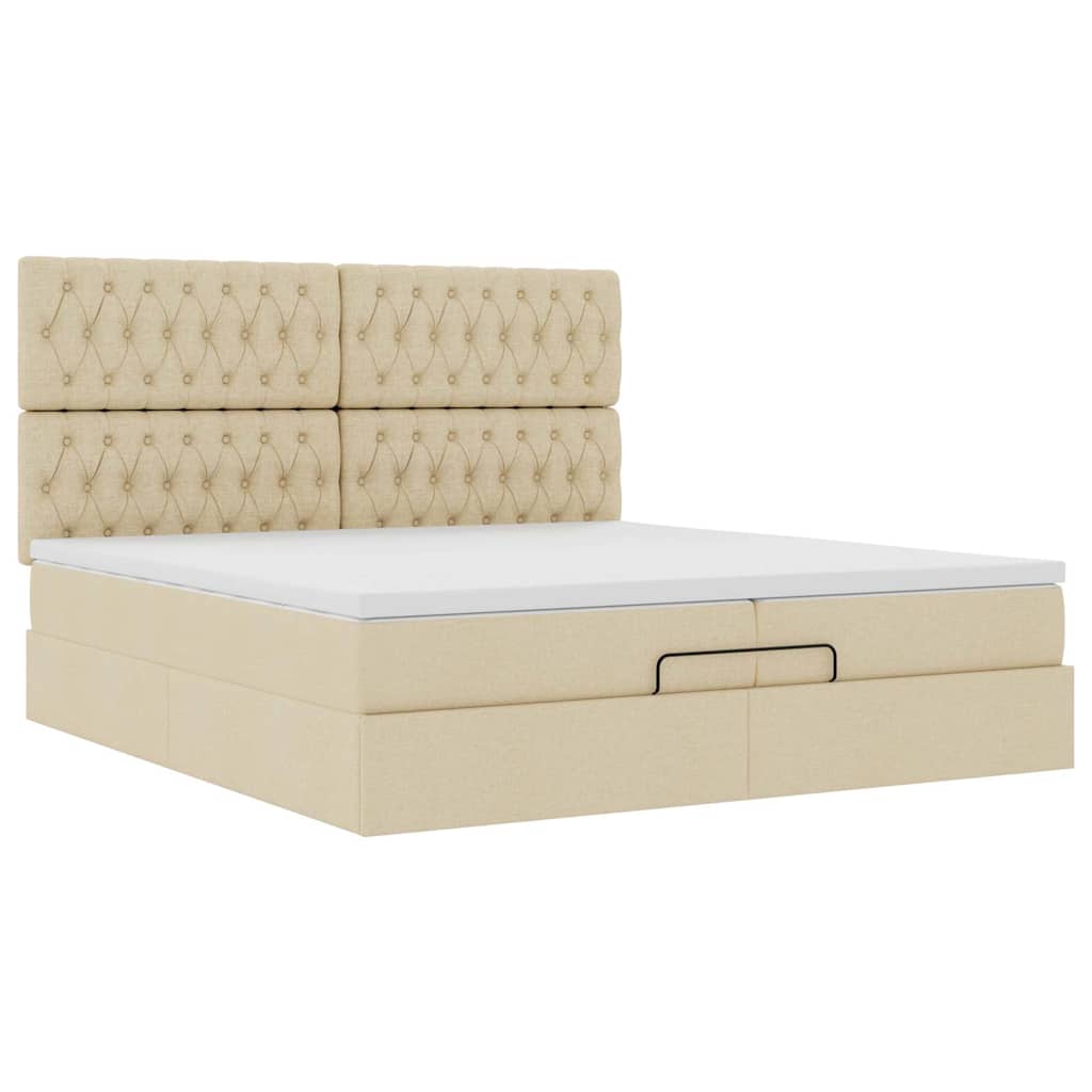 Struttura Letto Pouf con Materassi Crema 200x200 cm in Tessuto | homemem39