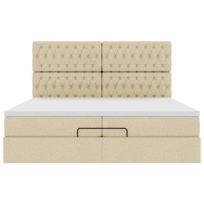 Struttura Letto Pouf con Materassi Crema 200x200 cm in Tessuto | homemem39