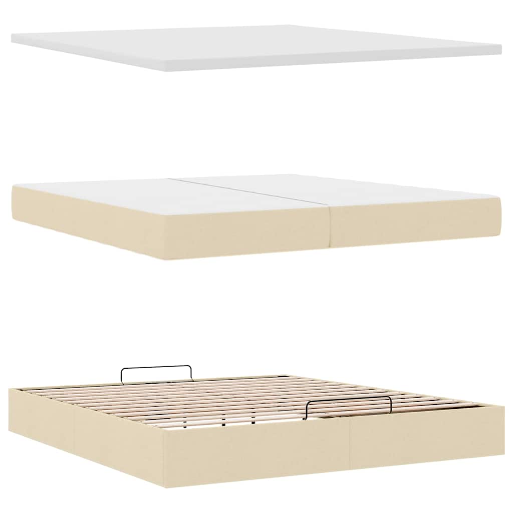Struttura Letto Pouf con Materassi Crema 200x200 cm in Tessuto | homemem39