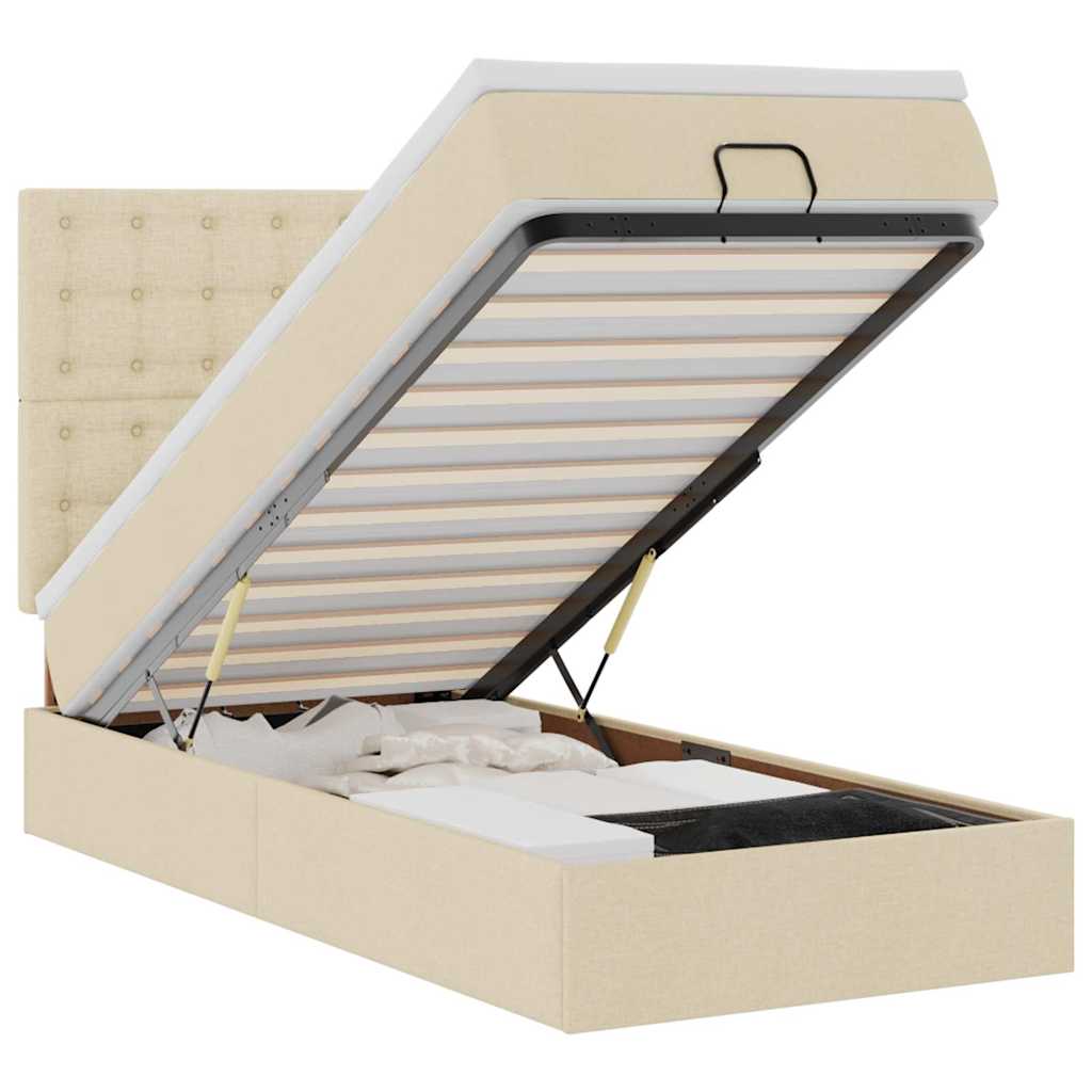 Struttura Letto Pouf con Materasso Crema 80x200 cm in Tessuto