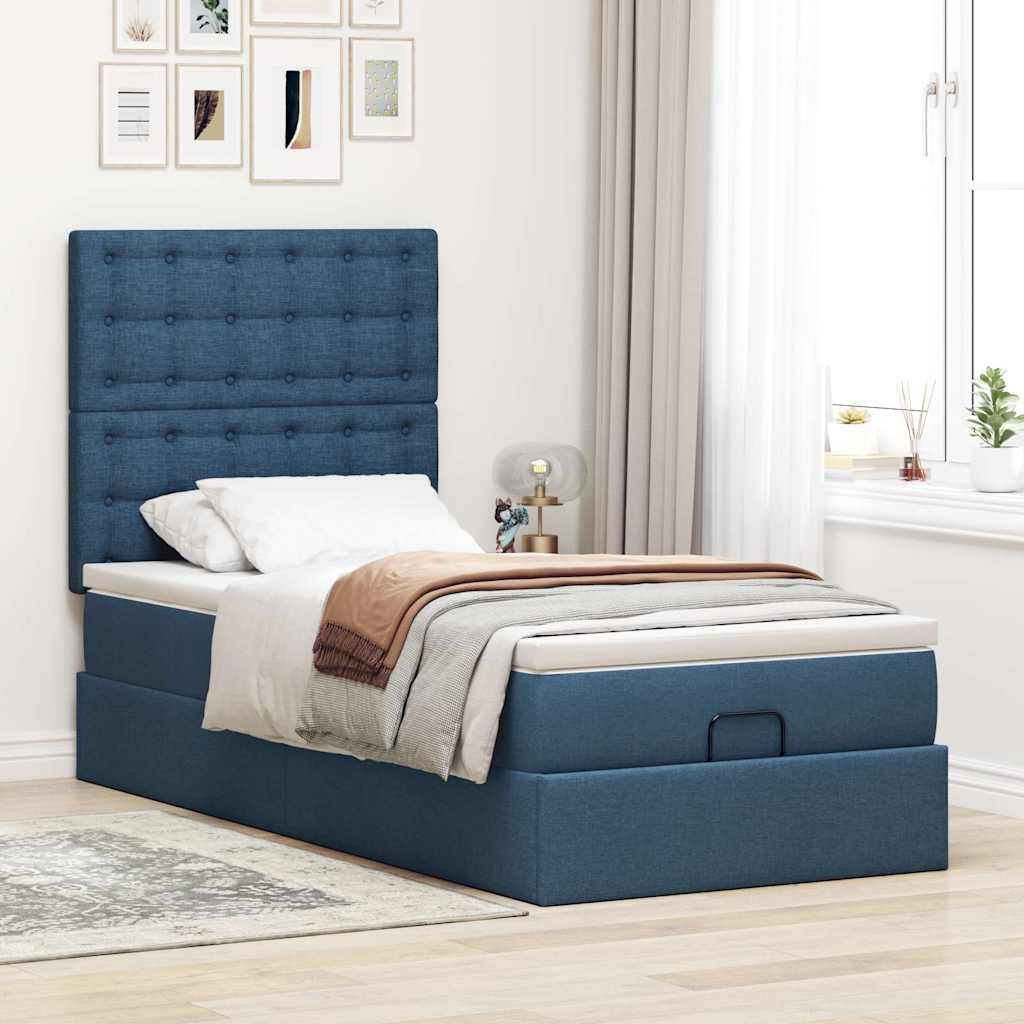 Struttura Letto Pouf con Materasso Blu 80x200 cm in Tessuto | homemem39