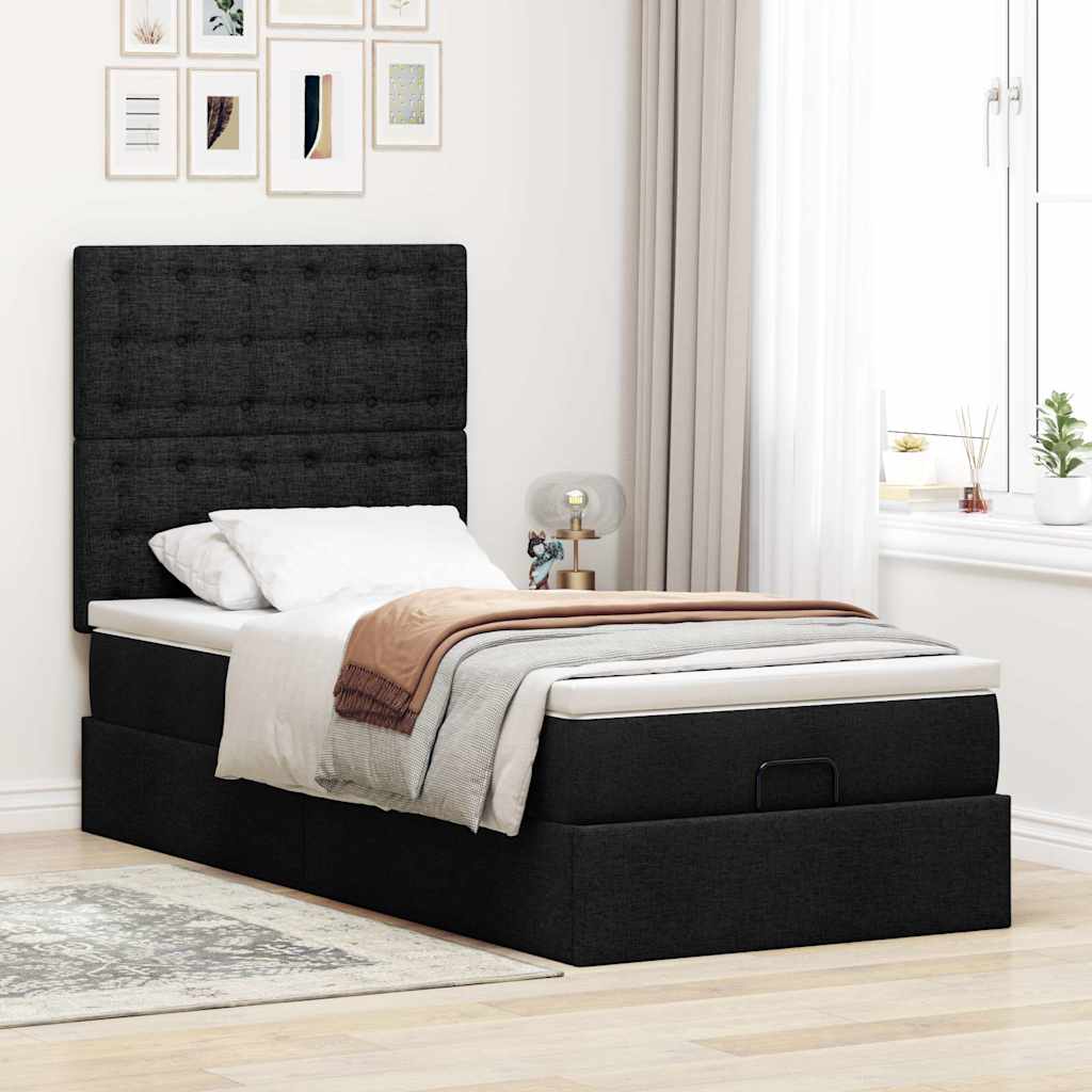 Struttura Letto Pouf con Materasso Nero 90x190 cm in Tessuto | homemem39