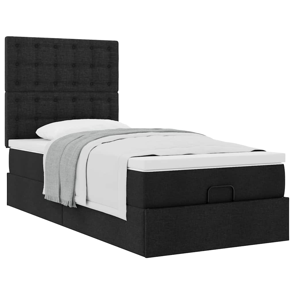 Struttura Letto Pouf con Materasso Nero 90x190 cm in Tessuto | homemem39