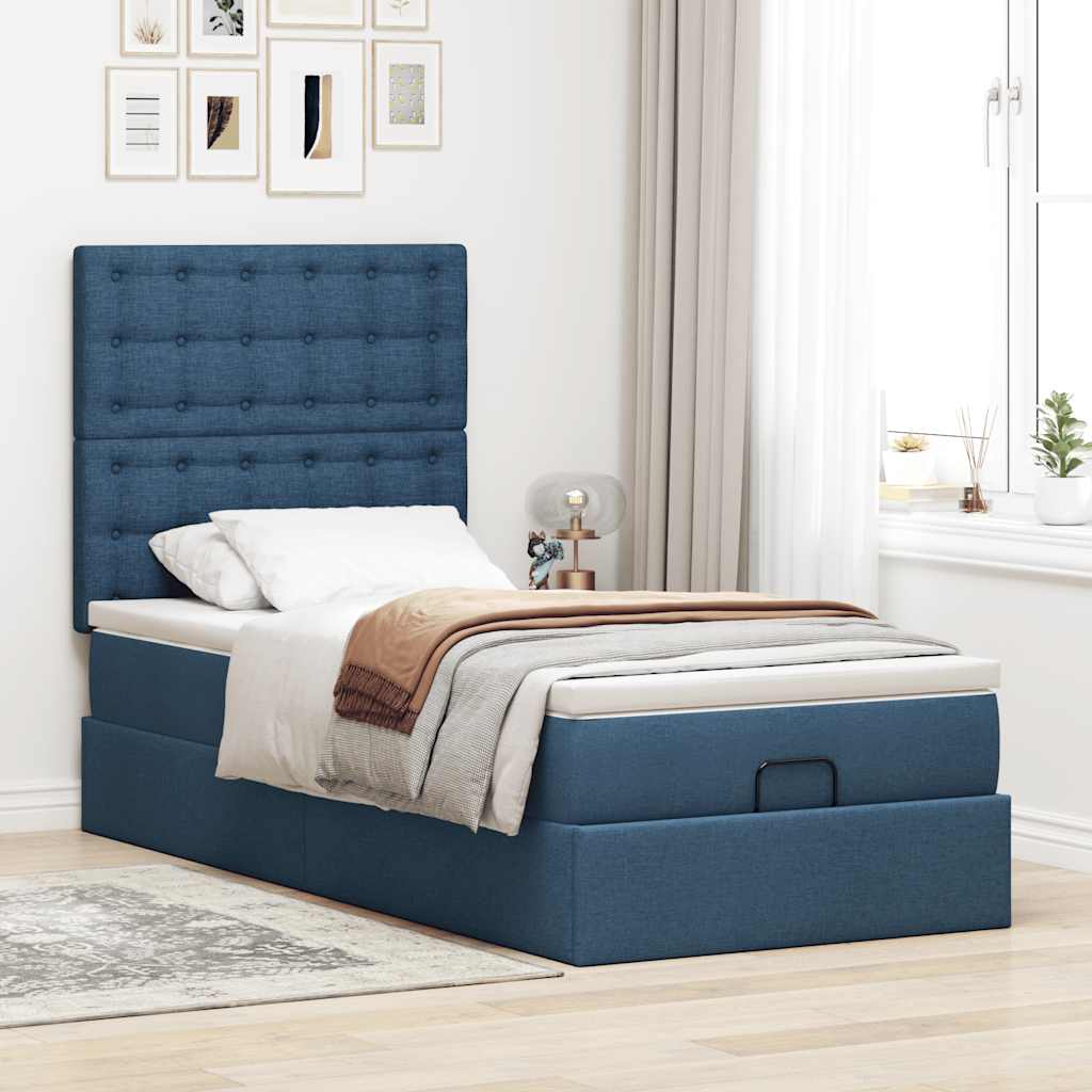 Struttura Letto Pouf con Materasso Blu 90x190 cm in Tessuto | homemem39