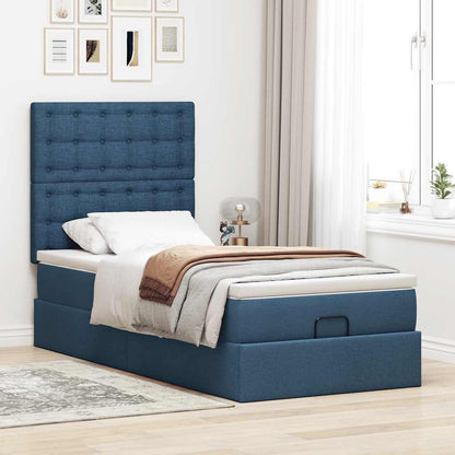 Struttura Letto Pouf con Materasso Blu 90x190 cm in Tessuto | homemem39