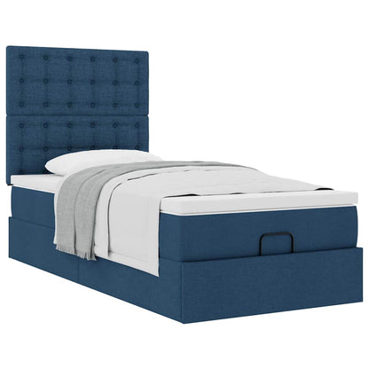 Struttura Letto Pouf con Materasso Blu 90x190 cm in Tessuto | homemem39
