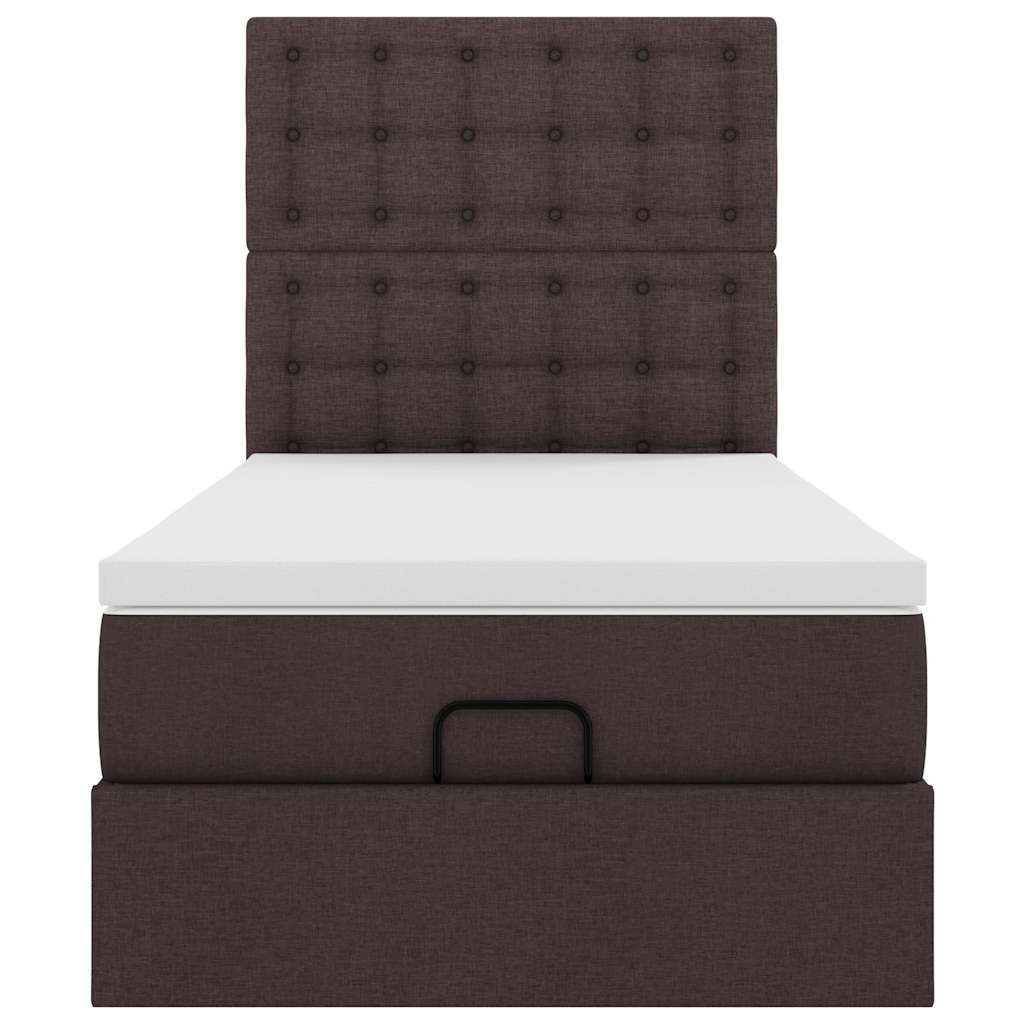 Pouf Letto con Materasso Marrone Scuro 90x200 cm in Tessuto