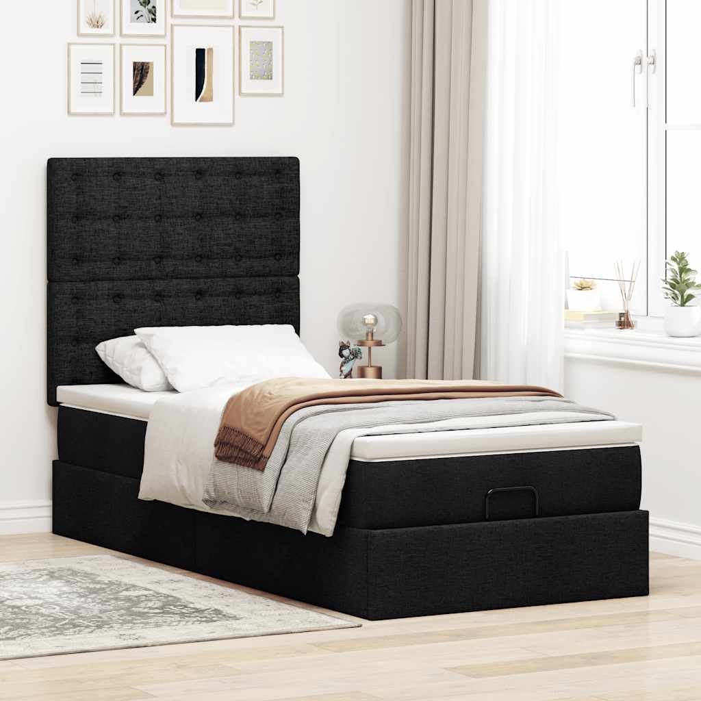 Pouf Letto con Materasso Nero 100x200 cm in Tessuto | homemem39