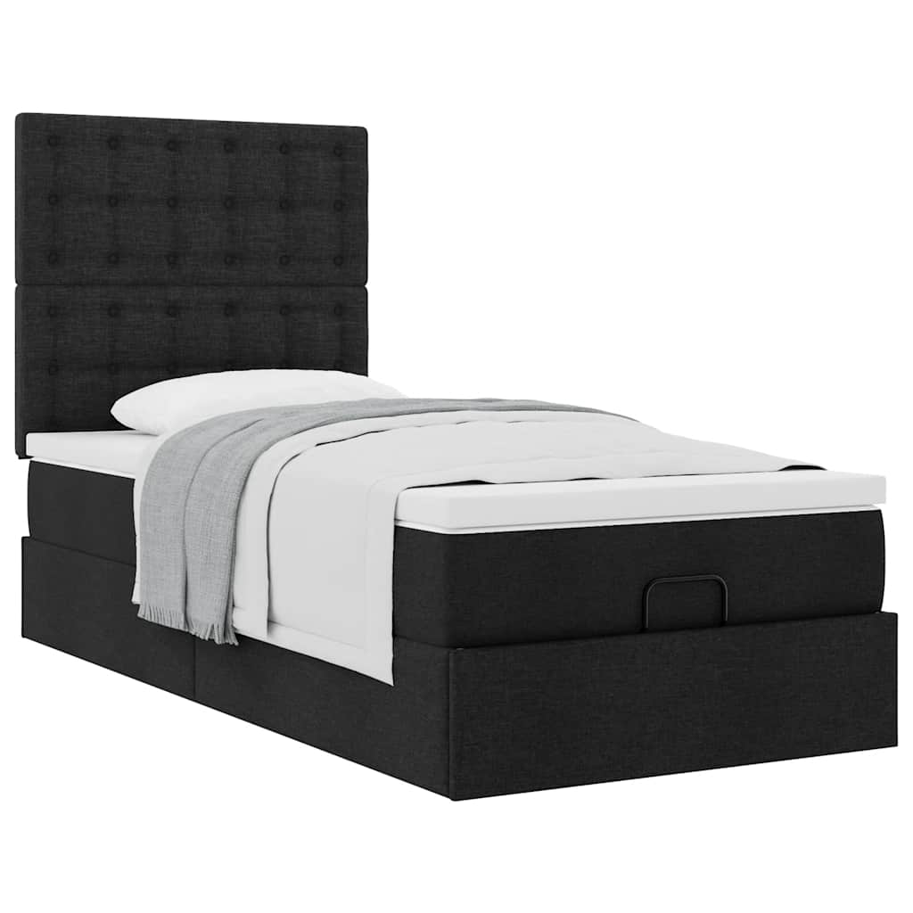 Pouf Letto con Materasso Nero 100x200 cm in Tessuto | homemem39