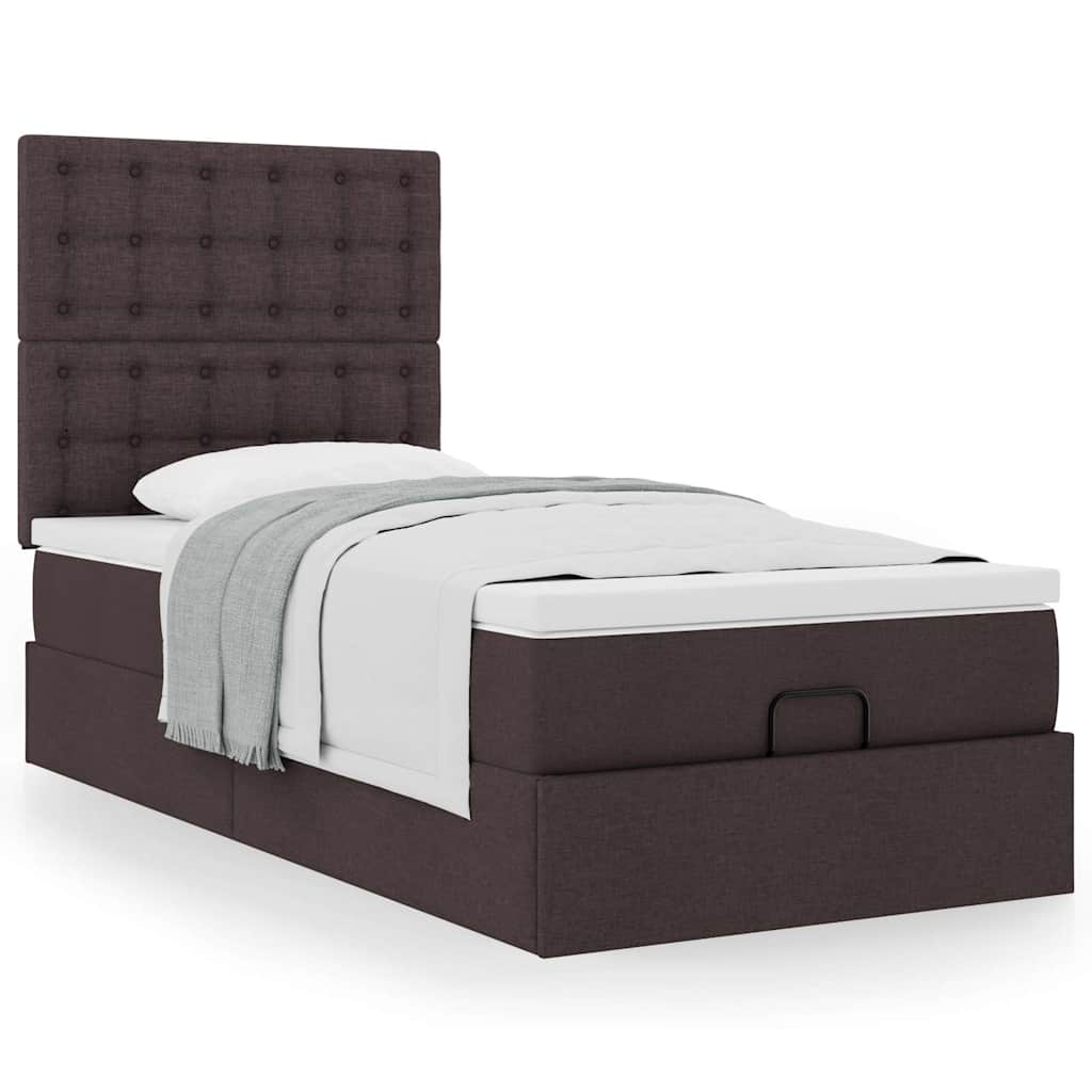 Pouf Letto con Materasso Marrone Scuro 100x200 cm in Tessuto | homemem39