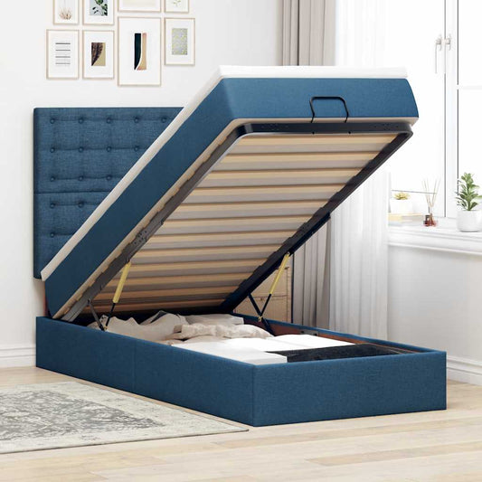Pouf Letto con Materasso Blu 100x200 cm in Tessuto