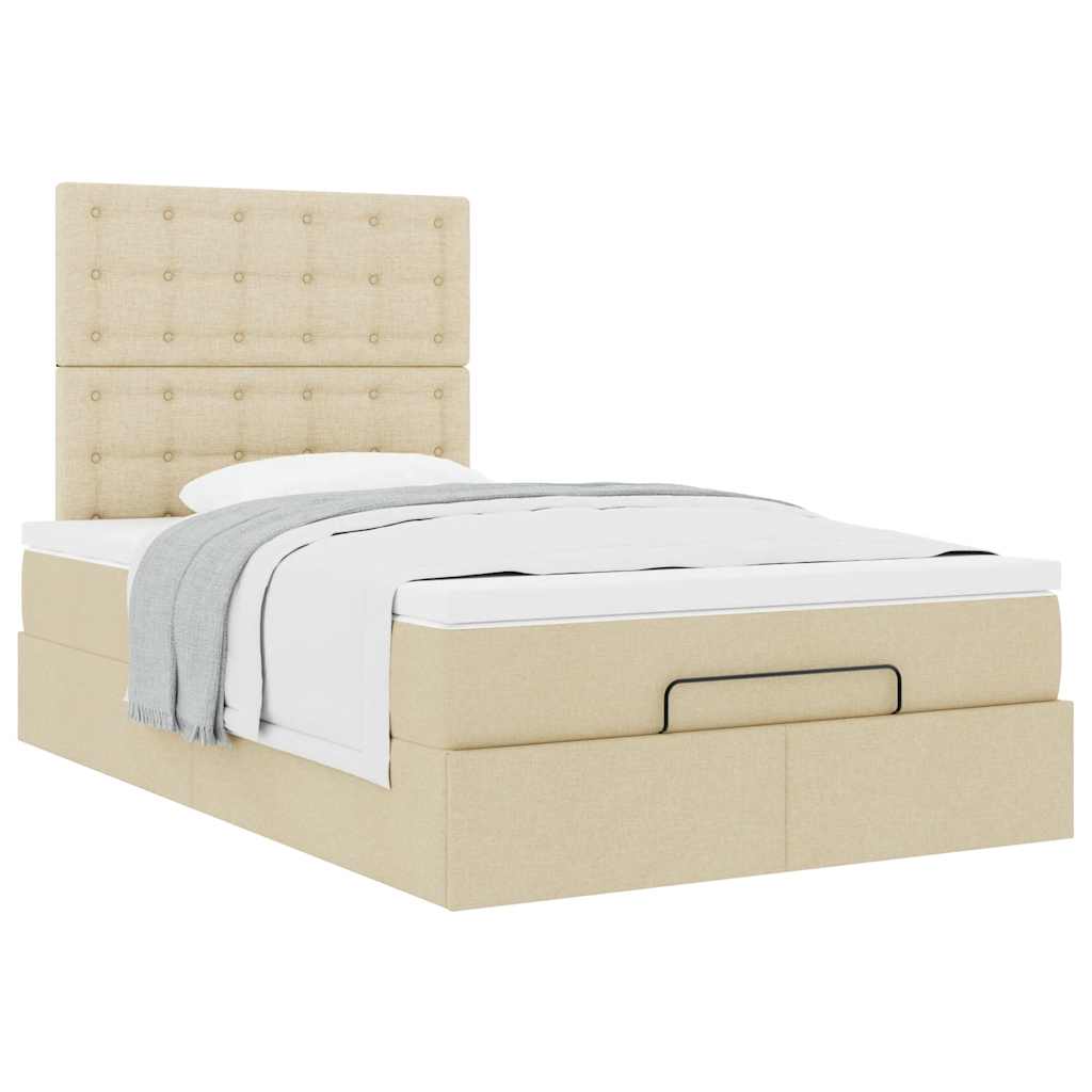 Struttura Letto Pouf con Materasso Crema 120x190 cm in Tessuto | homemem39