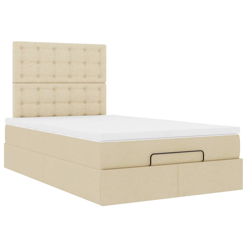 Struttura Letto Pouf con Materasso Crema 120x190 cm in Tessuto | homemem39