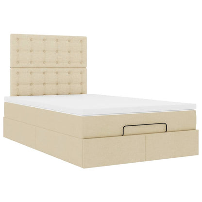 Struttura Letto Pouf con Materasso Crema 120x190 cm in Tessuto | homemem39