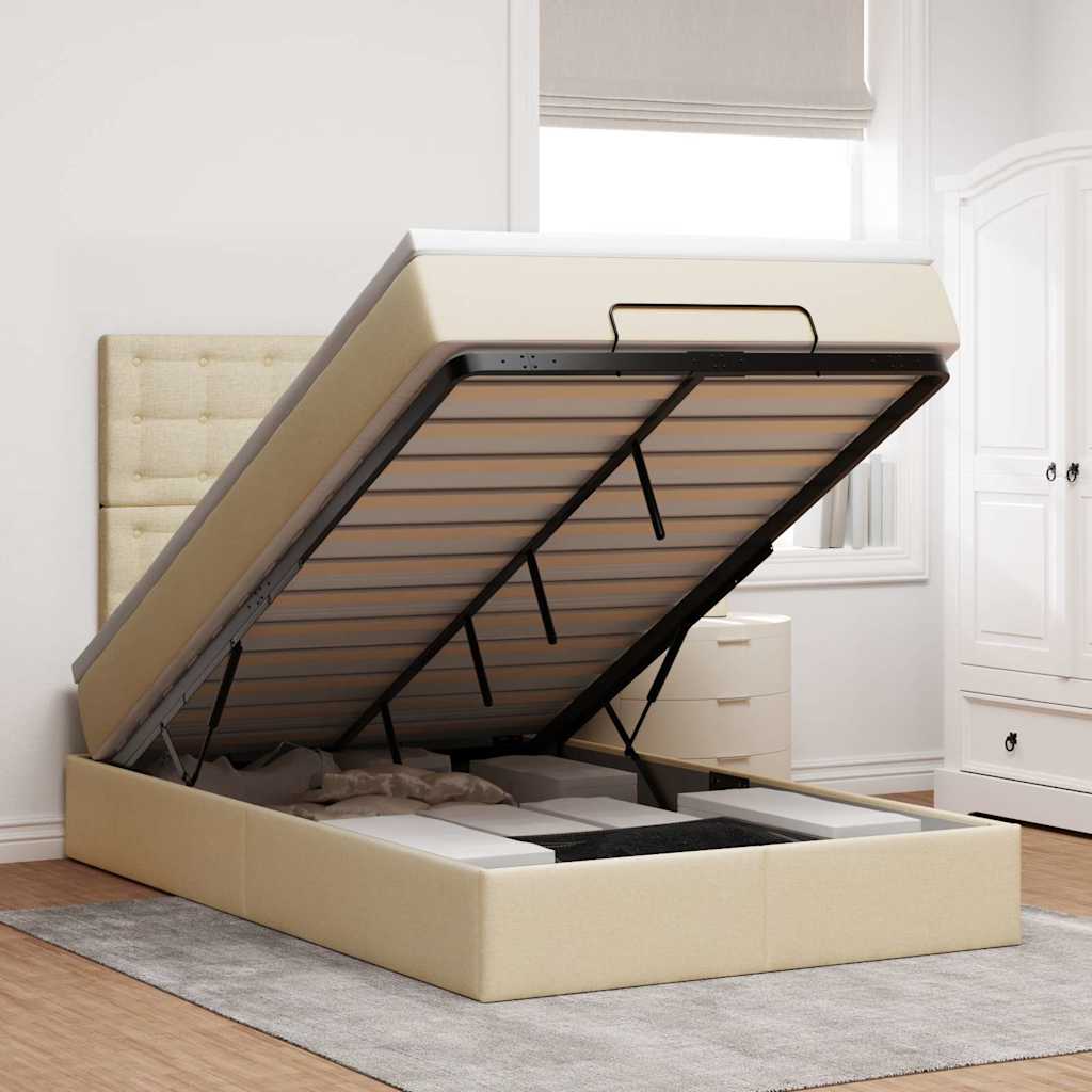 Struttura Letto Pouf con Materasso Crema 120x190 cm in Tessuto | homemem39
