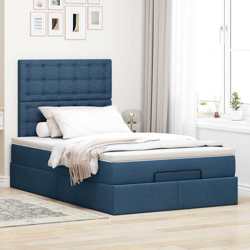 Struttura Letto Pouf con Materasso Blu 120x190 cm in Tessuto | homemem39