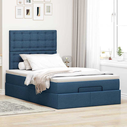 Struttura Letto Pouf con Materasso Blu 120x190 cm in Tessuto | homemem39