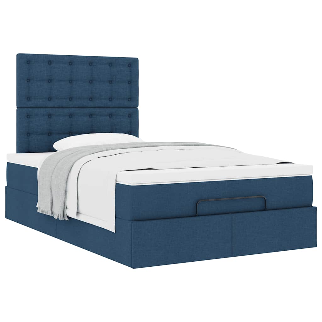 Struttura Letto Pouf con Materasso Blu 120x190 cm in Tessuto | homemem39
