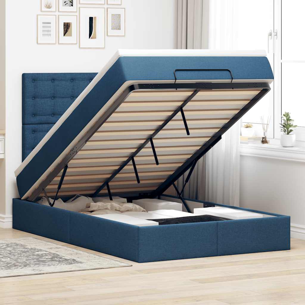 Struttura Letto Pouf con Materasso Blu 120x190 cm in Tessuto | homemem39