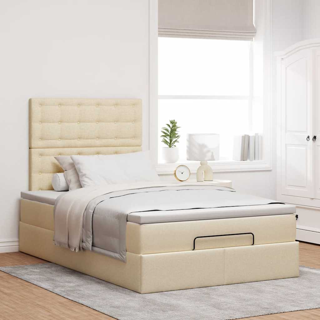 Struttura Letto Pouf con Materasso Crema 120x200 cm in Tessuto | homemem39