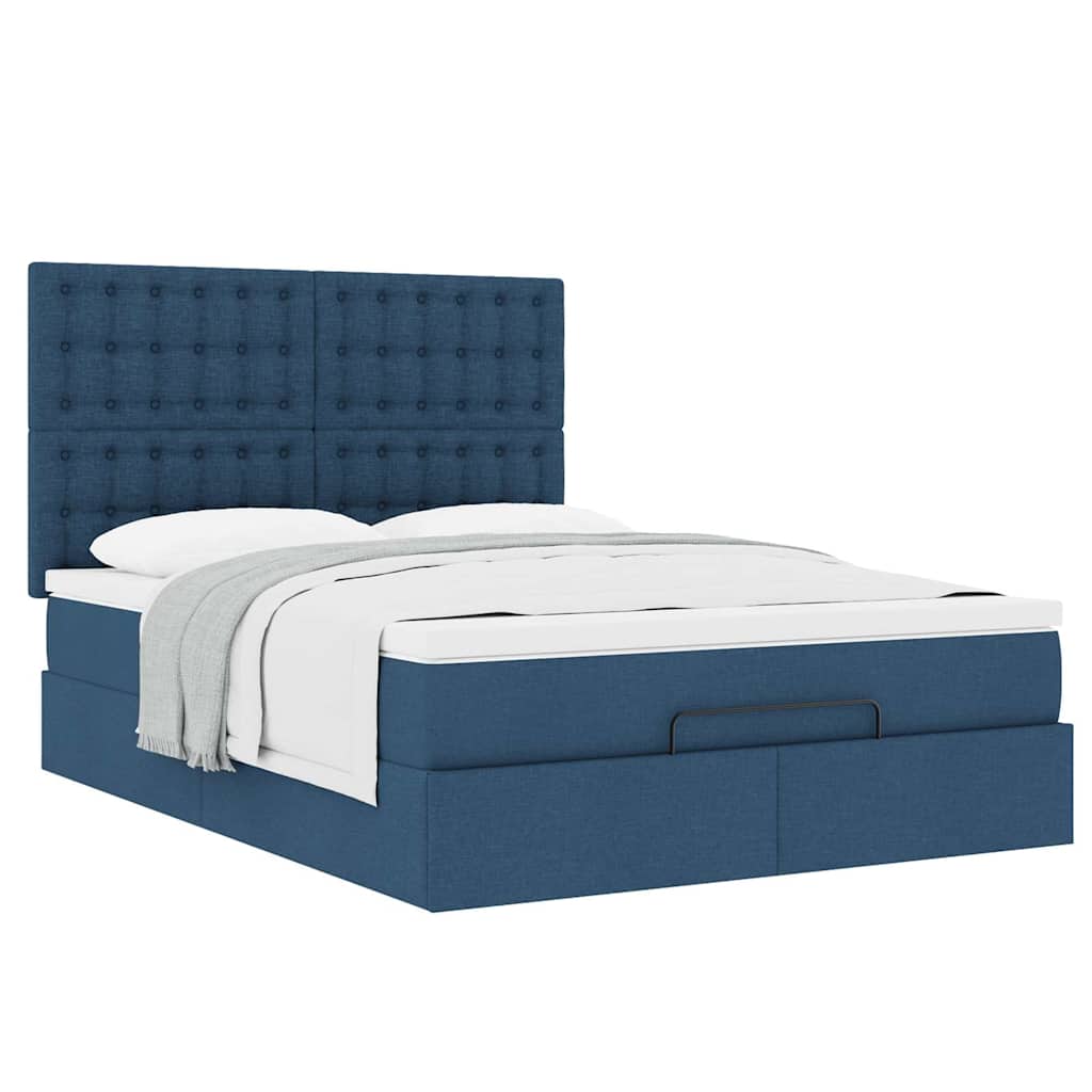 Struttura Letto Pouf con Materasso Blu 140x190 cm in Tessuto | homemem39