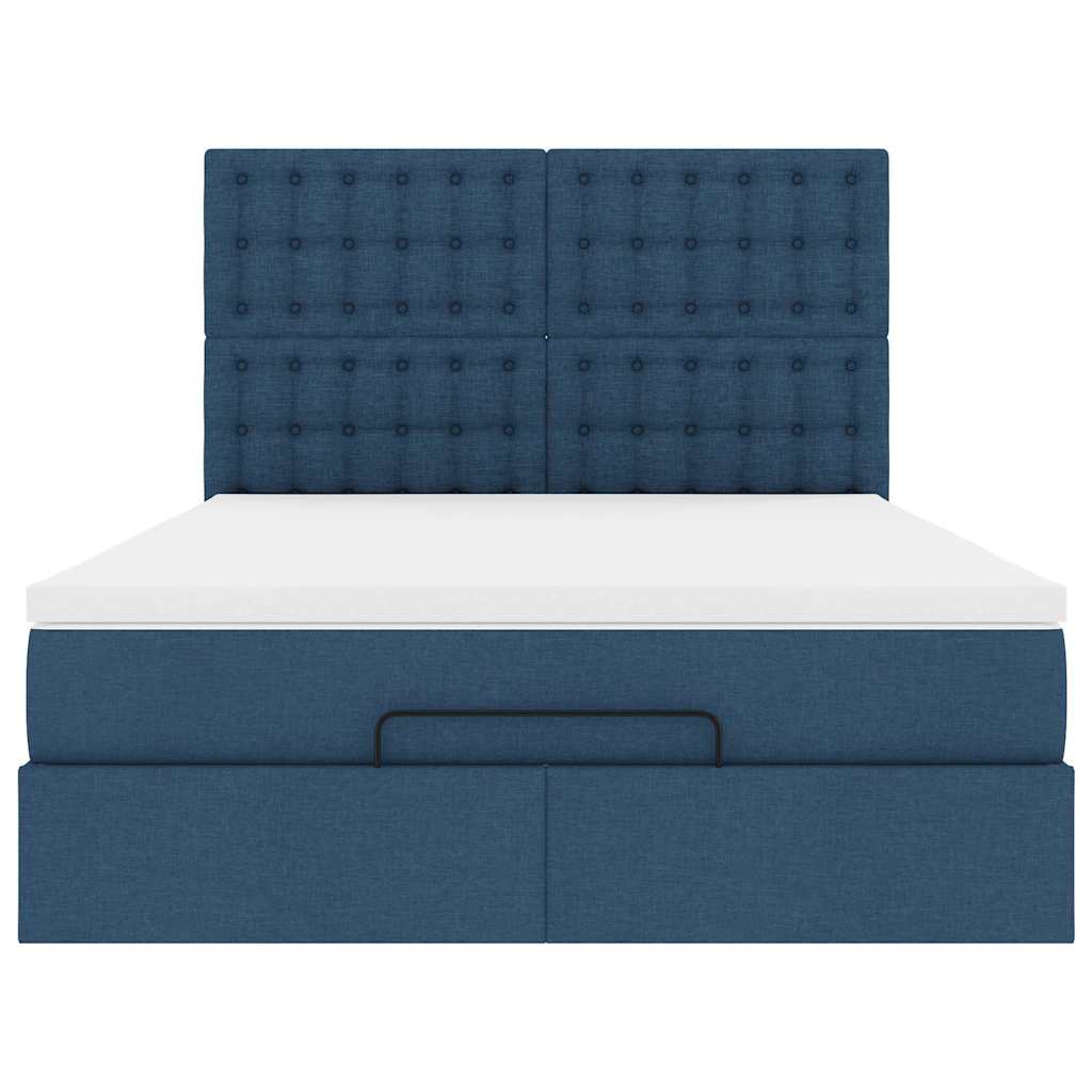 Struttura Letto Pouf con Materasso Blu 140x190 cm in Tessuto | homemem39