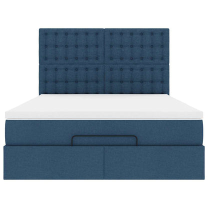 Struttura Letto Pouf con Materasso Blu 140x190 cm in Tessuto | homemem39