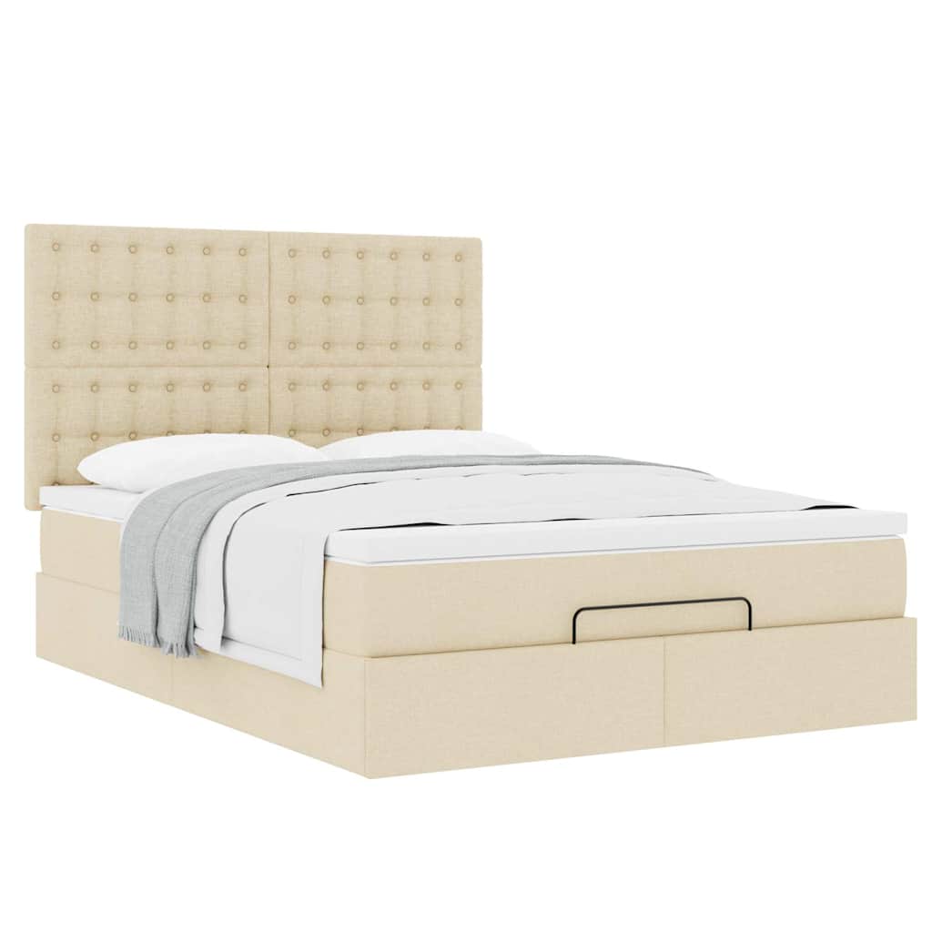 Struttura Letto Pouf con Materasso Crema 140x200 cm in Tessuto | homemem39