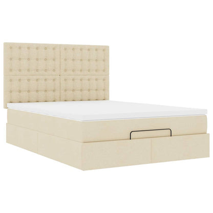 Struttura Letto Pouf con Materasso Crema 140x200 cm in Tessuto | homemem39