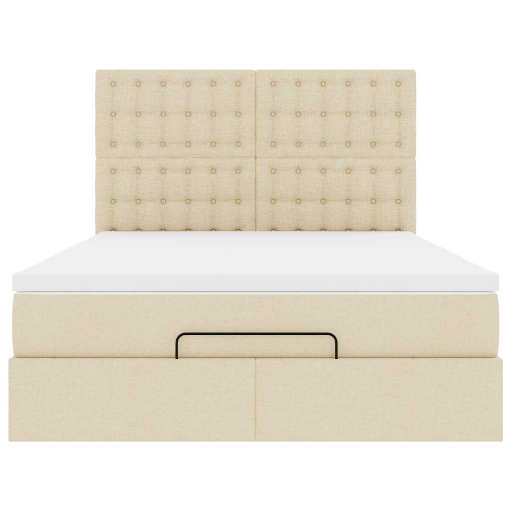 Struttura Letto Pouf con Materasso Crema 140x200 cm in Tessuto | homemem39