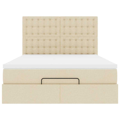 Struttura Letto Pouf con Materasso Crema 140x200 cm in Tessuto | homemem39
