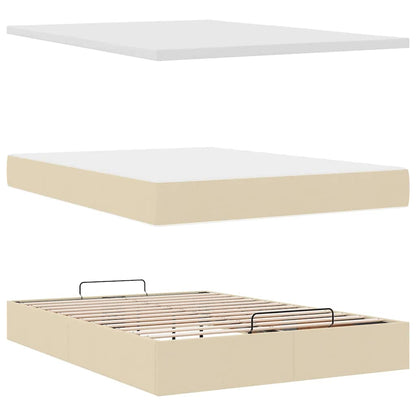 Struttura Letto Pouf con Materasso Crema 140x200 cm in Tessuto | homemem39