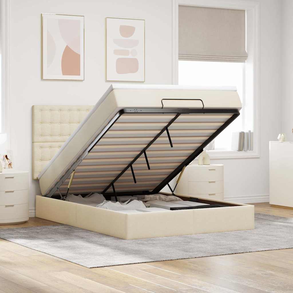 Struttura Letto Pouf con Materasso Crema 140x200 cm in Tessuto | homemem39