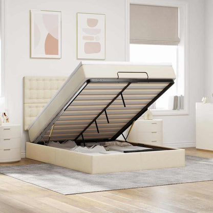 Struttura Letto Pouf con Materasso Crema 140x200 cm in Tessuto | homemem39