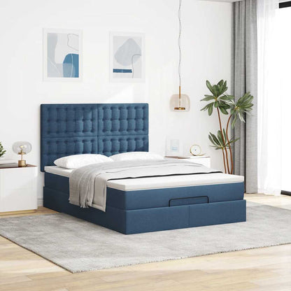 Struttura Letto Pouf con Materasso Blu 140x200cm in Tessuto | homemem39
